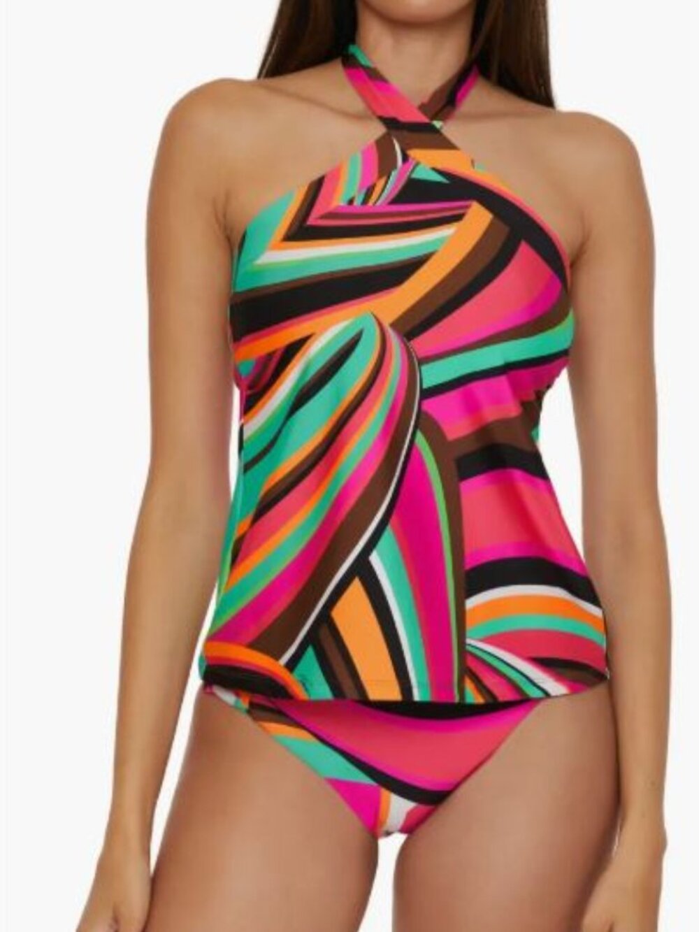 NWT TRINA TURK SWIM Two-Piece Retro Mod Print Halter Tankin Set Sz 4 Reversible